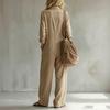 Women's Color Long Sleeve Wide Leg Jumpsuit with Collar for Vacation Travel