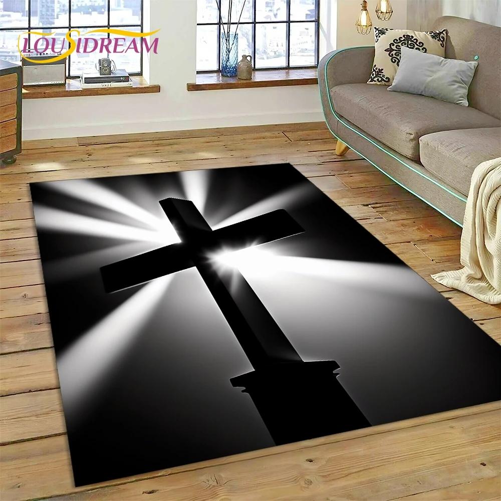 New 3D Pray Holy Bible Cross Jesus Carpet for Living Room Bedroom Home Decor,Floor Mat Non-slip Decoration for Sofa Doormat Gift