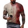 Men Halloween T-shirt Spooky Crew Neck Short Sleeve Tee Blood Stain Print T-shirt for Halloween Dress-up Horror Themed Party