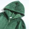 Men's Casual Half-zipper Long-sleeved Solid-color Sporty Hooded Coral Fleece Sweatshirt