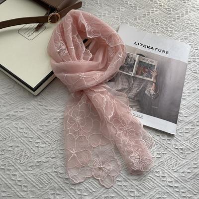 Kamellie Liebe Super Fee Spitze Bestickt Kleines Seidentuch Französisches Langes Gaze-Spitzen-Kopftuch Taillenband Damen Frühling Und Sommer