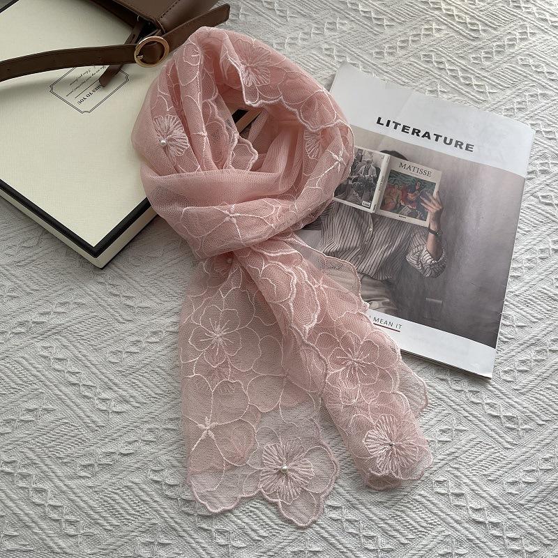 Любовь камелии Супер фея Кружево Вышитый Маленький Шелковый Шарф Французский Длинный Газовый Кружевной Головной Платок Пояс Женский Весна И Лето 140-30cm