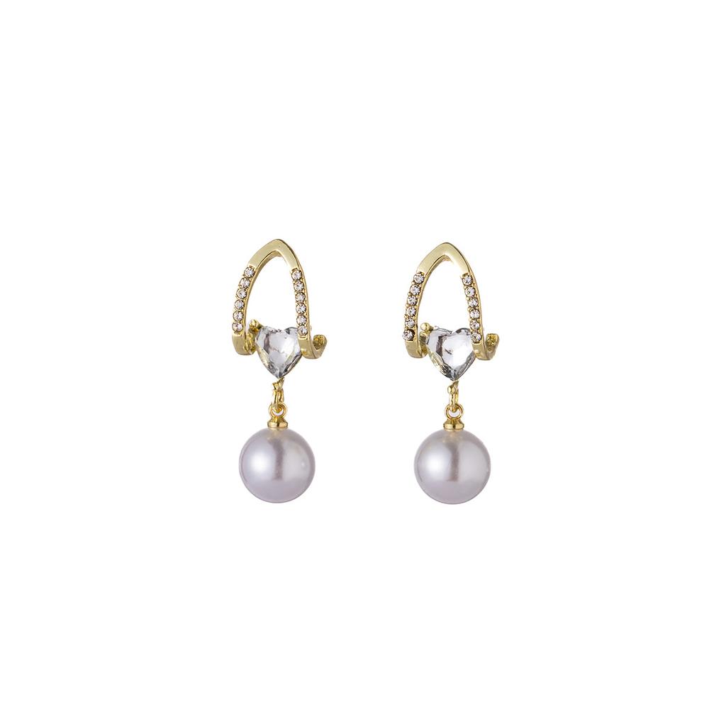 Light Luxury Exquisite Elegant Pearl Pendant Earrings With Diamond Design Studs Women'S Premium French Earrings