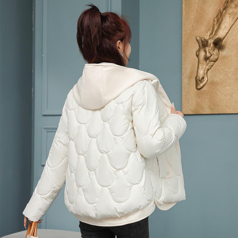 Thickened short down cotton-padded clothes women's hooded splicing fake two-piece cotton-padded clothes winter fashion warm jacket