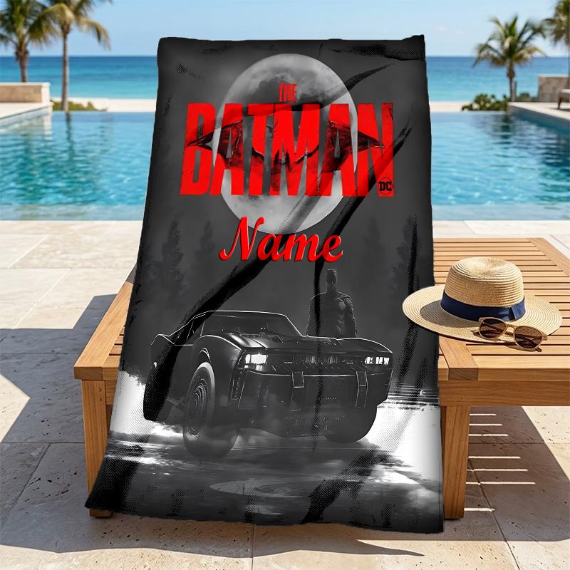 Custom Name Batman Night Stylish Digital Printing Beach Towel Quick‑Drying Absorbent Blanket for Beach Pool Gym Travel