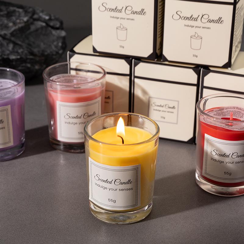 Colorful Soy Wax Aromatherapy Candle with Long-Lasting Fragrance in Transparent Cup for Bedroom and Home Use