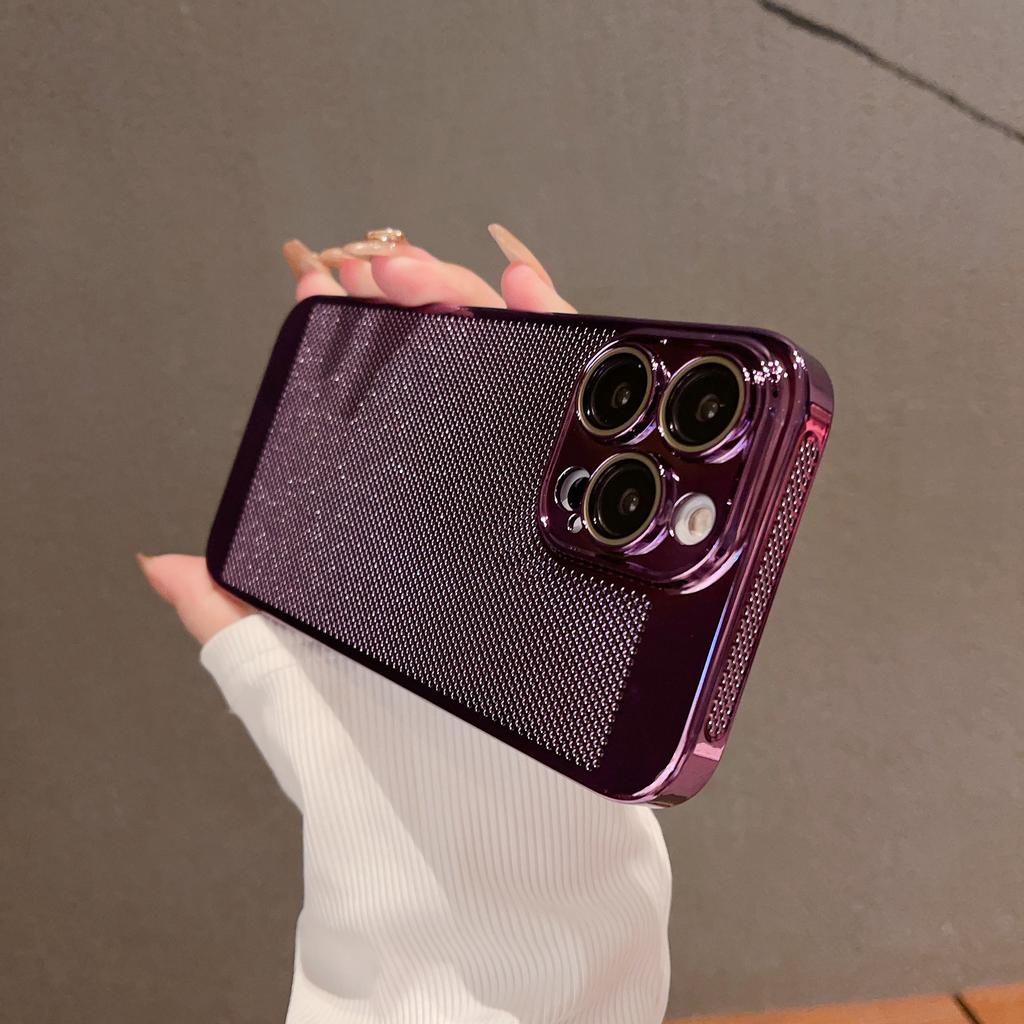Applicable to Apple 17promax phone case ultra-thin electroplating breathable heat dissipation Apple 16 all-inclusive lens protective mesh case