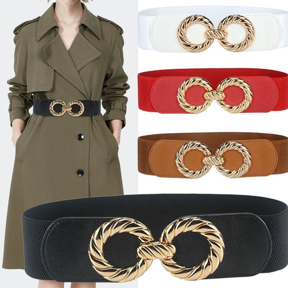 

Fashion Women Round Buckle Casual Waistband Waist Belts Elastic Belts Waist Strap
