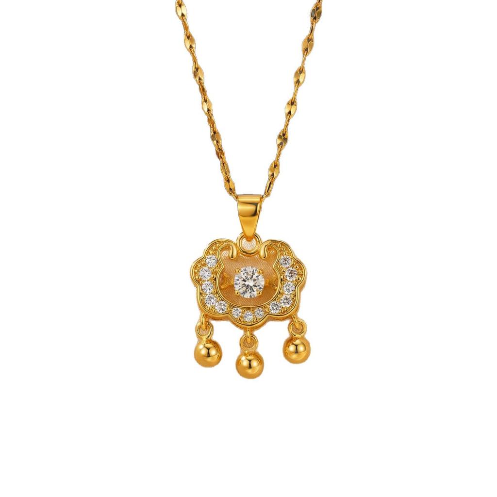 New Hot-Selling Longevity Pendant Necklace: 18K Gold Non-Fading Titanium Steel, Light Luxury Clavicle Chain Jewelry.