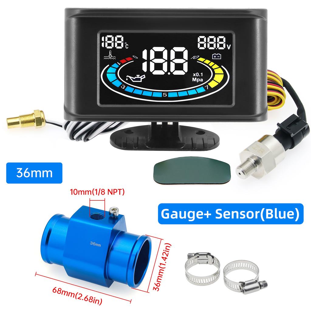 Digital 3 In 1 Car Oil Pressure Meter Water Temp Gauge Voltmeter With 26~40 Adapter(Optional) Universal LCD Gauge 12V 24V
