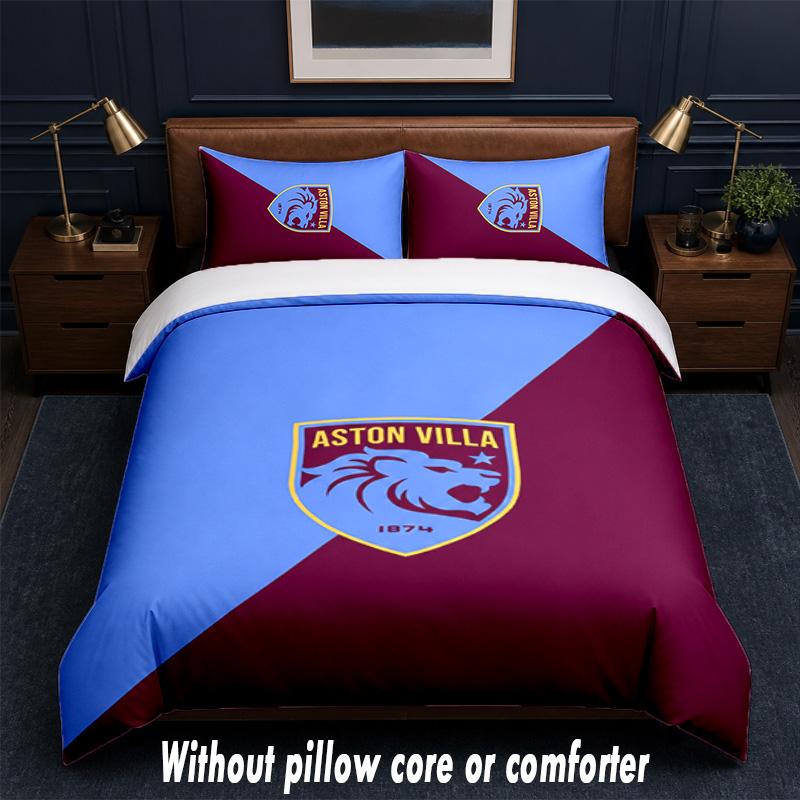 Aston Villa Football Design Bed Bedding Set 1 Duvet Cover + 2 Pillowcases Soft Breathable Household Bed Linens