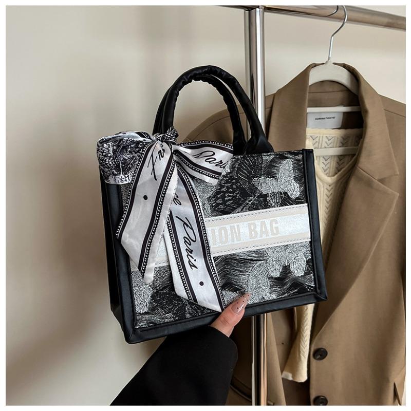 Commuter Large-capacity Letter Tote Bag, New Casual Versatile Silk Scarf, Bow, Tote Bag.