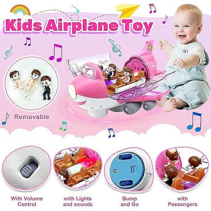 Aeroplane Toys for Toddlers, Electric Toy Airliner Plane 360 Rotating Airplane Vehicles with Light and Music, Electric Aircraft Toy Gift for Kids 3 4