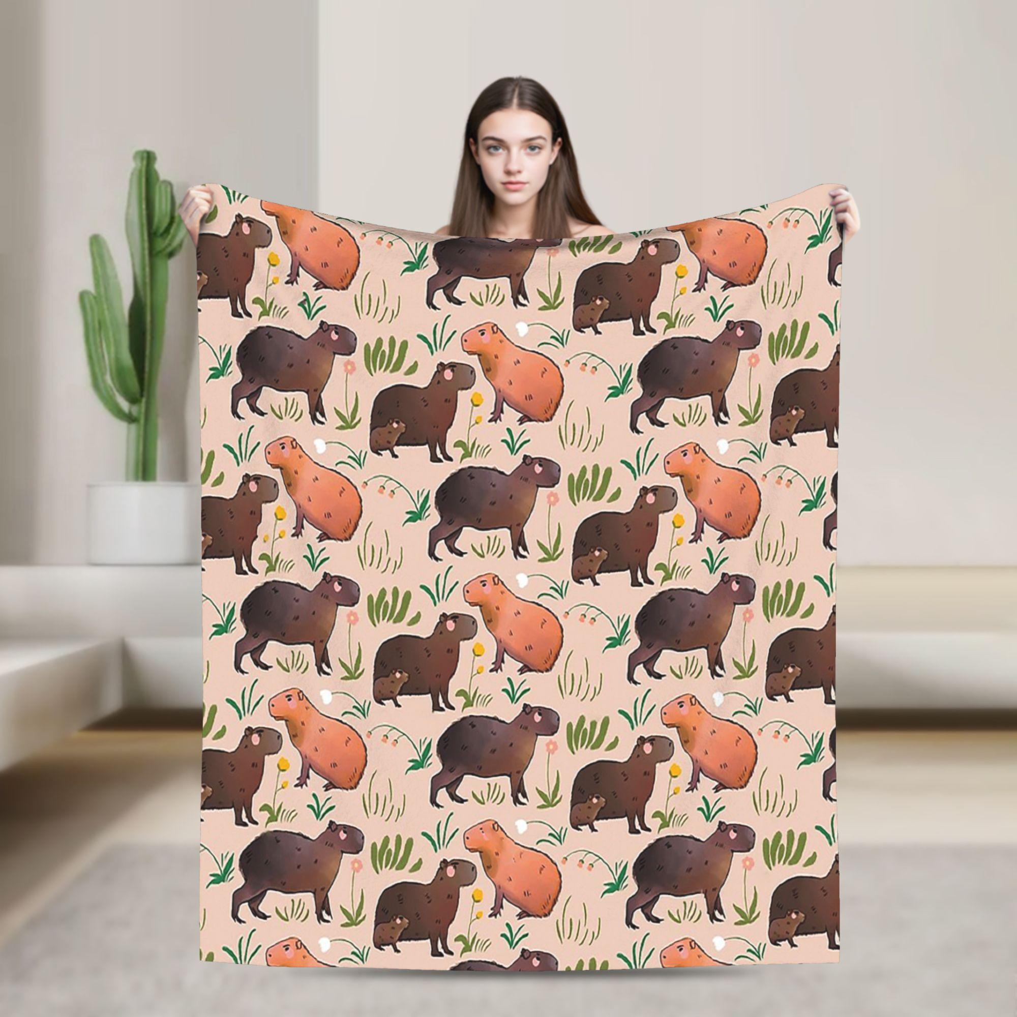 

Capybara Leaf Eat your Greens Blankets Animal Lover Flannel Novelty Breathable Throw Blankets for Bed Sofa Winter 200x150cm 80x60in