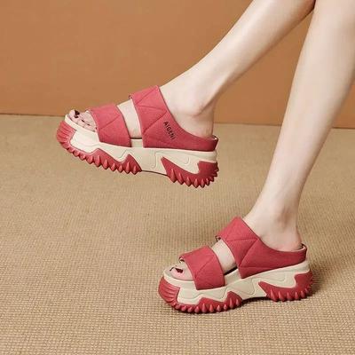 Soft Leather Slippers Women New Indoor Outdoor Thick Sole Fashion Slippers Anti Slip Trend Flat Shoes Wear-resistant Mules