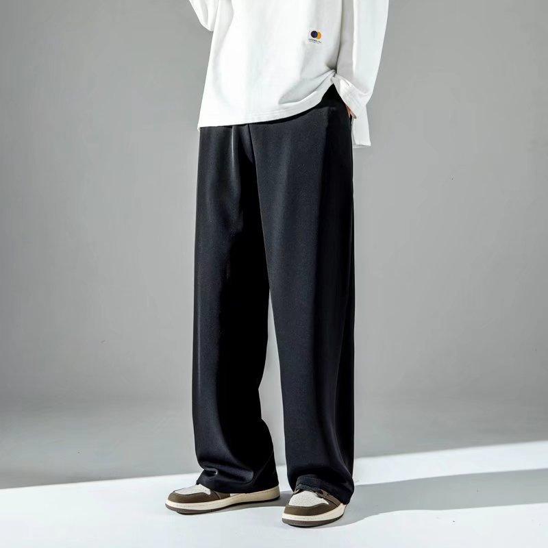 

Ice pants men s loose straight vertical solid color simple youth casual trousers M чёрный