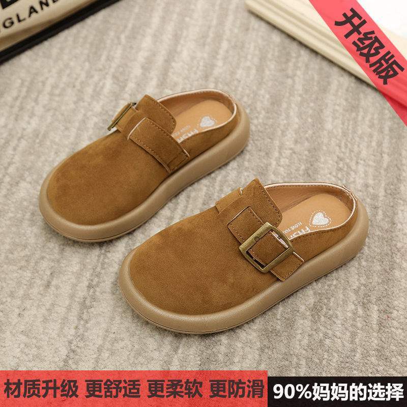 Children's Birkenstocks autumn half slippers 2025 winter new girls cotton mop velvet warm boys bread shoes