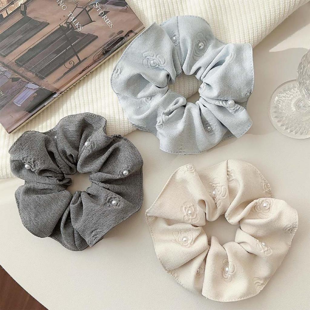 Set of 3 BetterJonny Pearl Hair Stylish Pearl Design Hair Scrunchies for Simple and Elegant Hair Ties, Non-Staining, Women, Accessories, Gift-Ready