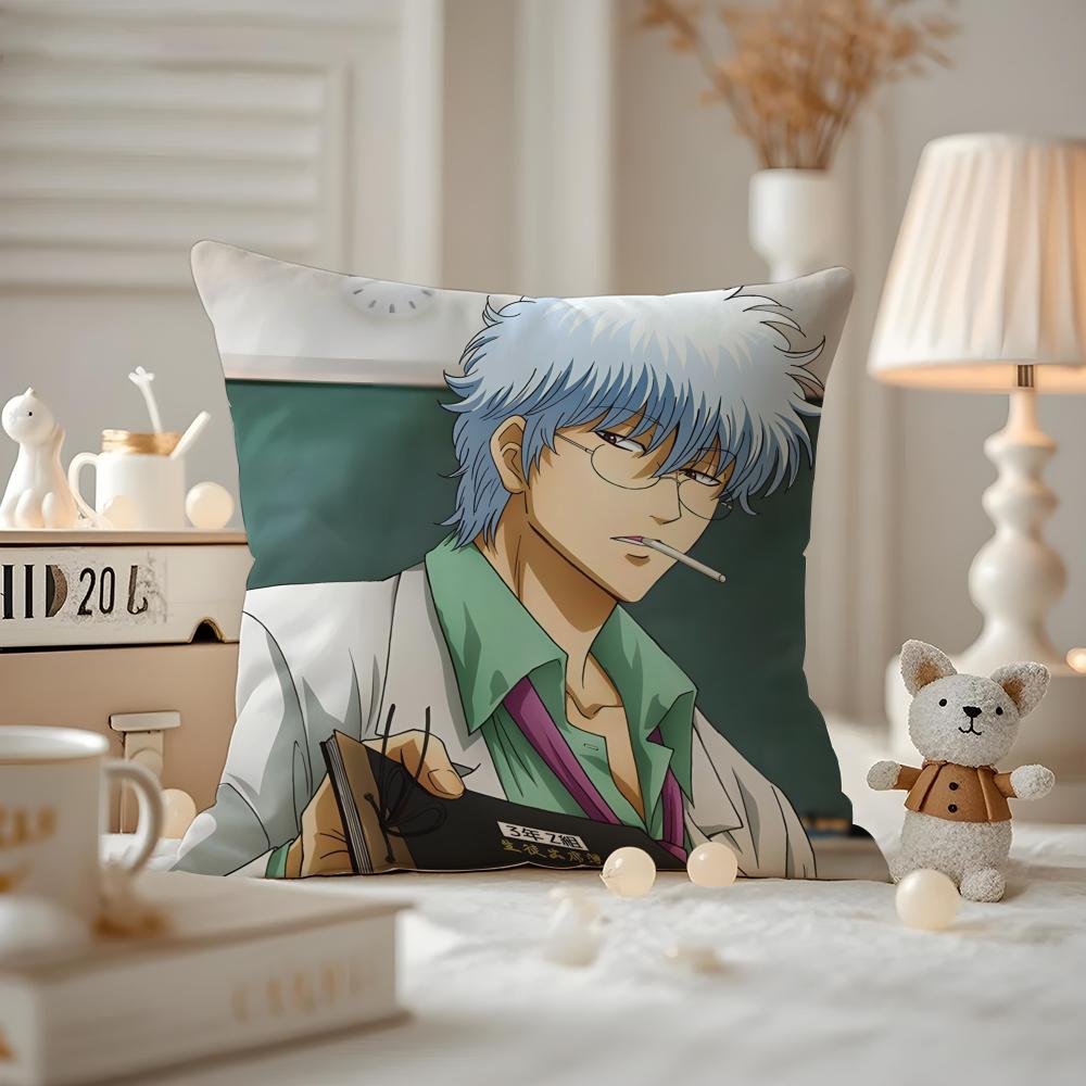 Anime GGINTAMA Cushion Cover Antidustmite Pillowcase Invisible zipper silky short plush Sofa cushion cover