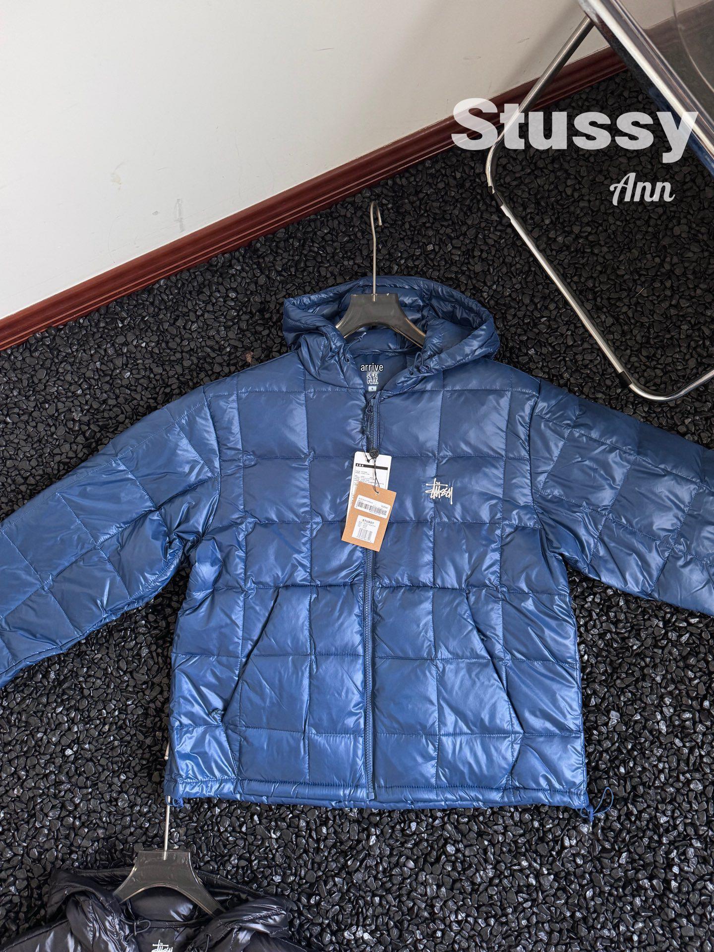 

Cross Stu Limited Edition Waterproof Velvet Plaid Hooded Down Jacket, Anti-Drill, Unisex-Couple Style with Stand Collar and Zipper. XXL синій