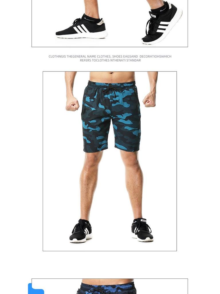 Men's Slim-Fit Camouflage Breathable Summer Fitness Shorts with Zipper Pockets, Mid-Length, Multi-Color Print