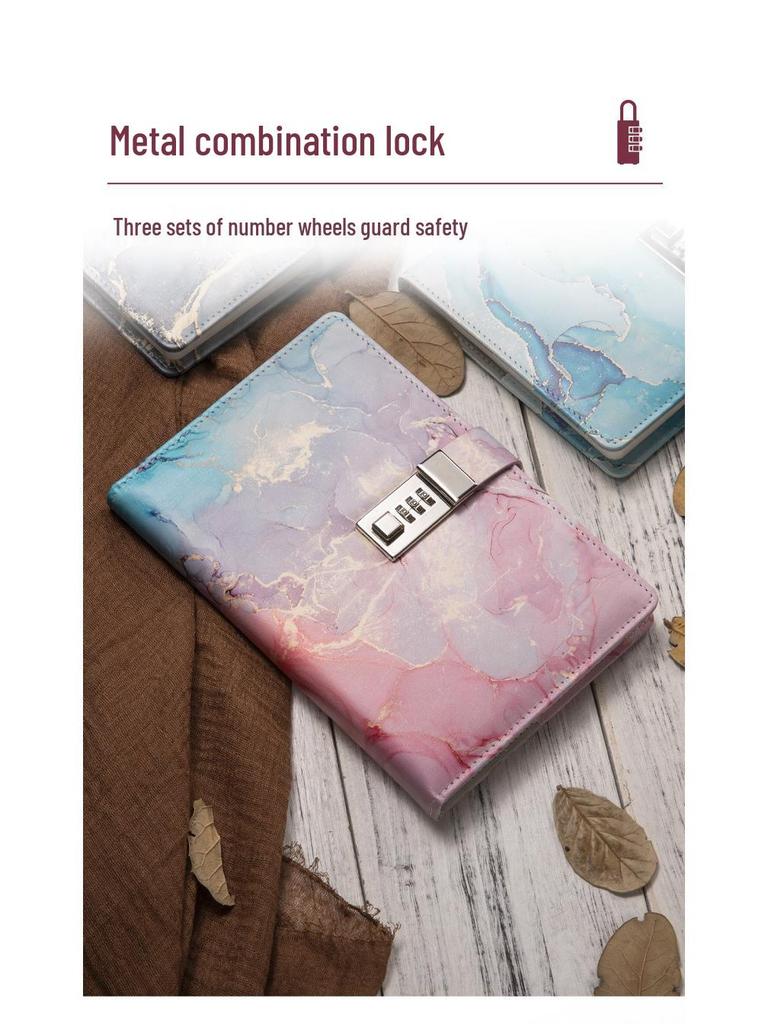 Marble Pattern Password Lock A5 Notebook Diary