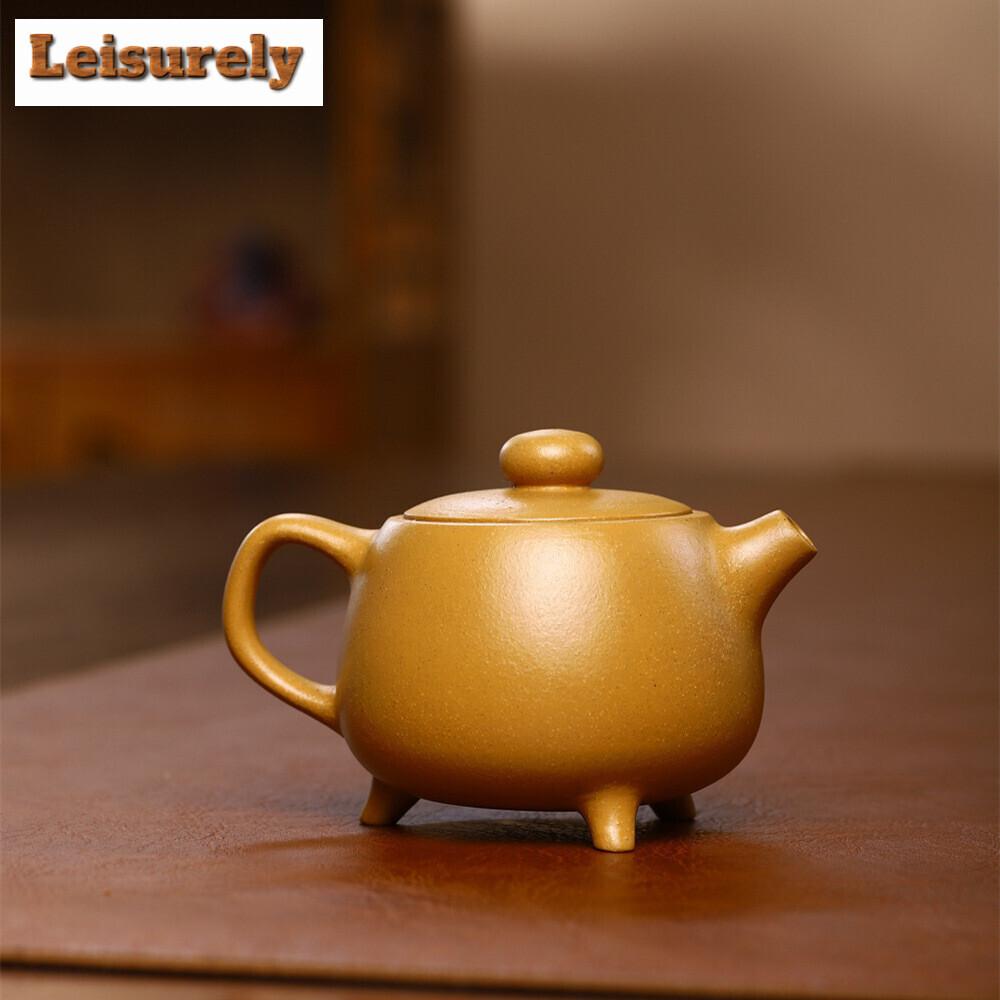 Chinese Yixing Authentic Tea Pot Handmade Purple Clay Tripods Teapot Raw Ore Section Mud Kettle Tea Ceremony Customized 171ml