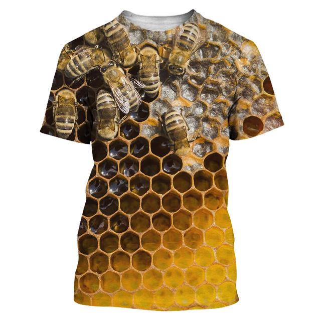 Camiseta masculina com estampa 3D, camiseta engraçada de verão com abelha, manga curta, camiseta masculina casual unissex, camiseta grande, harajuku, gola redonda