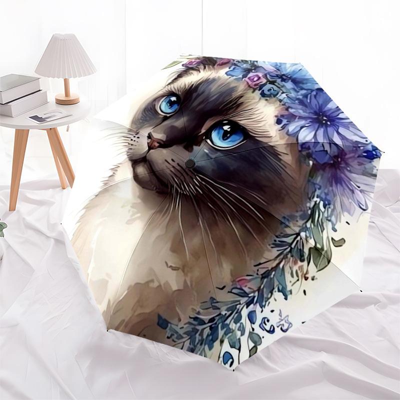1pc Floral Cat Portrait Umbrella with Plastic Handle,Suitable for All Seasons Home Travel Outdoor UmbrellaDD415