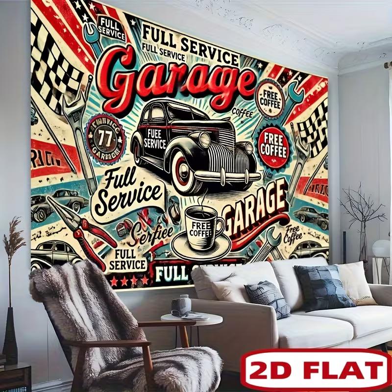 2D Flachdruck Retro Werkstatt Kulisse für Man Cave & Mechaniker Werkstatt