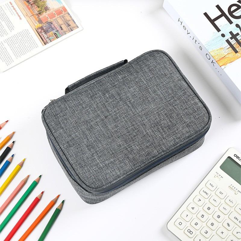 Macaron Colorblock Large Capacity Art Student Pencil Case - Double Layer Oxford Cloth Paintbrush Storage Bag
