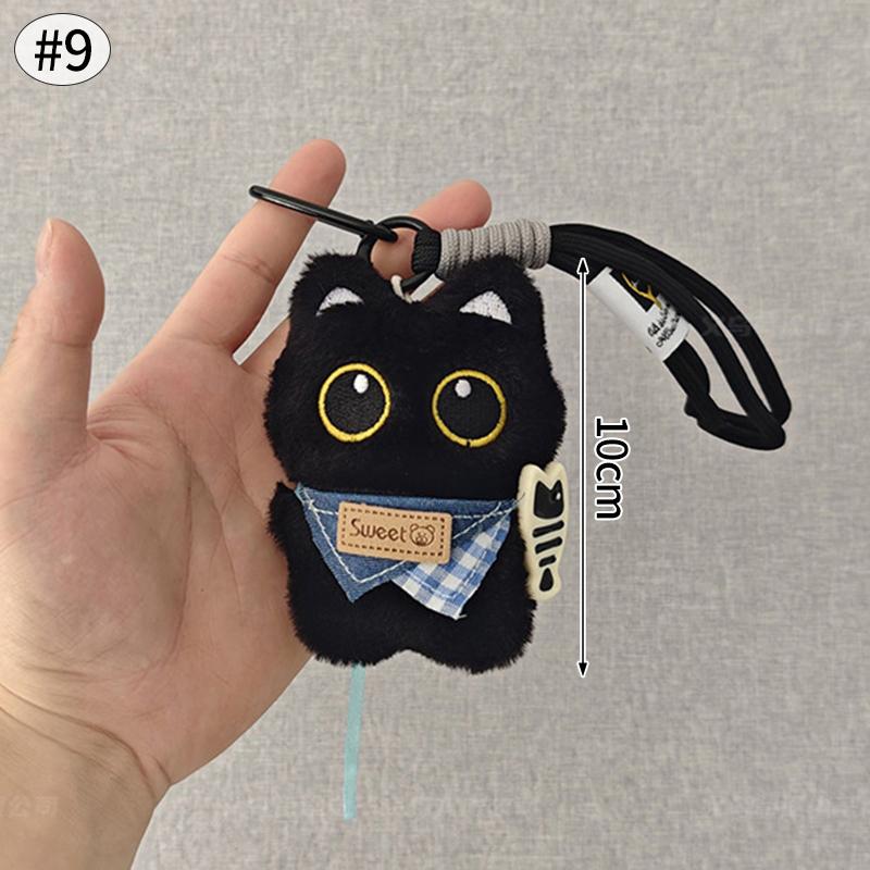 Cute Cartoon Black Cat Keychain Bag Pendant Backpack Hanging Ornaments Lovely Cat Doll With Camera Animal Car Keyring Kids Gift