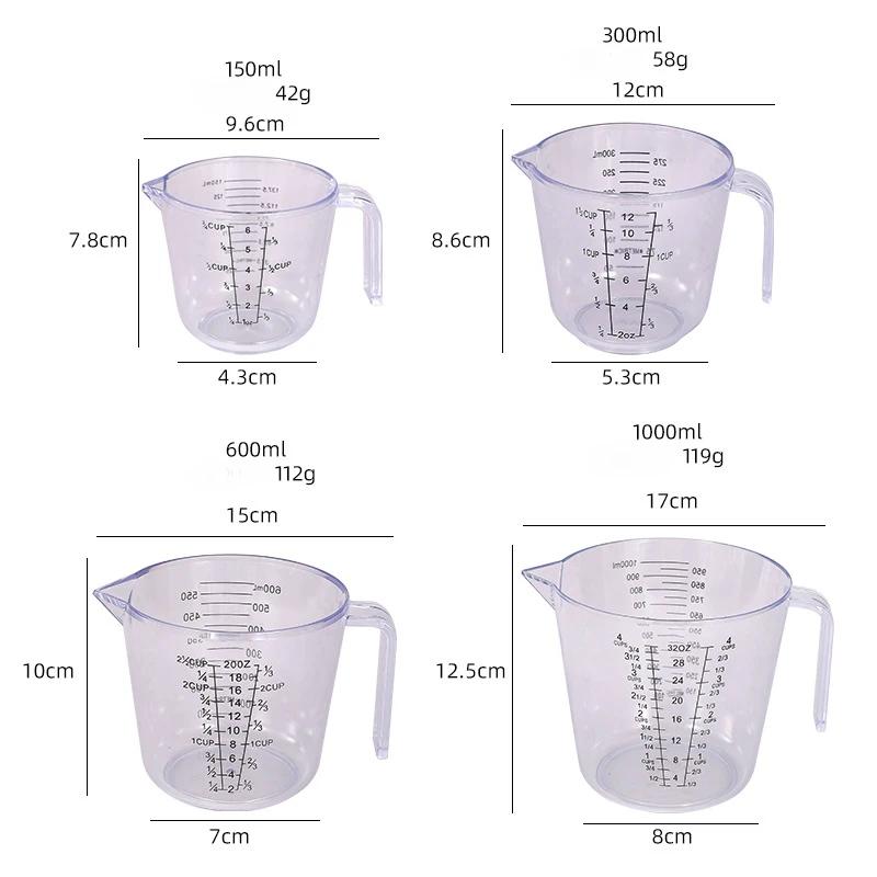 Transparent Plastic Graduated Measuring Cup 150/300/600/1000ml Tip Mouth Jug Scale Cups Handle Baking Tools Kitchen Accessories