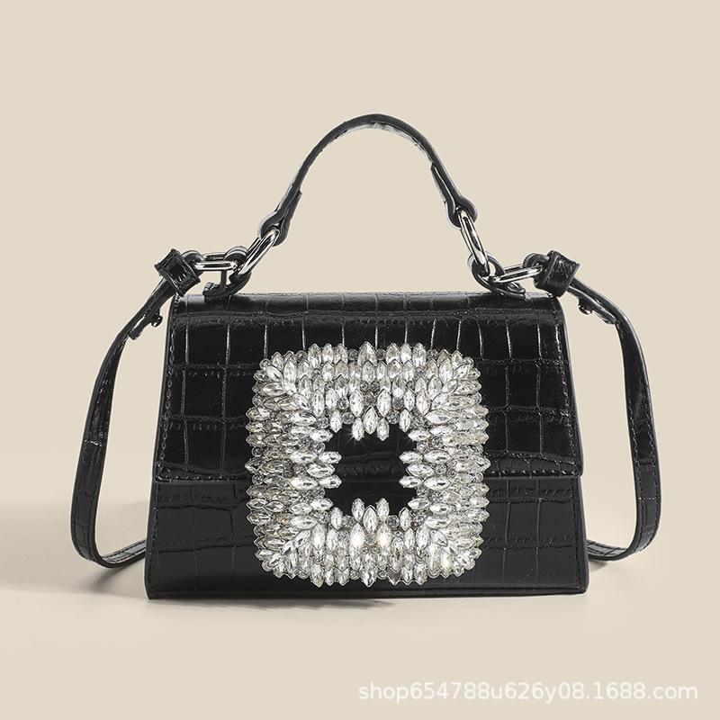 Новая женская сумка ранней весны с узором под крокодила ручная сумка-кроссбоди Kelly сияющая стразами роскошная сумка на одно плечо для женщин чёрный 5580₽