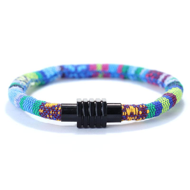 Boho Ethnic Handmade Fabric Bracelet 6mm Width Men Women Tibet Magnetic Braclet For Lover Best Friend Matching Jewelry Homme