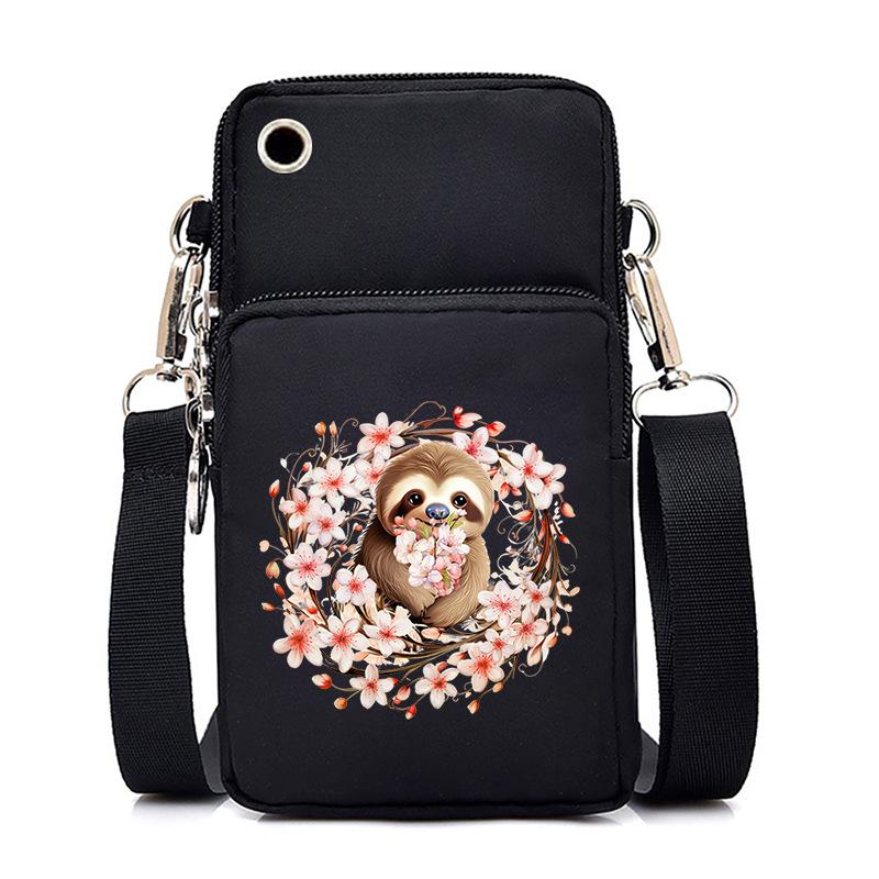 Cherry Blossoms Animal Raccoon Cartoon Printed Messenger Bag Multi-Function Mobile Phone Bag