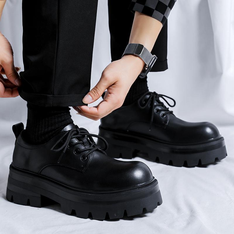 Men's thick soled leather shoes Classic minimalist British style suit Business Leisure Office High quality Derby Black lace up
