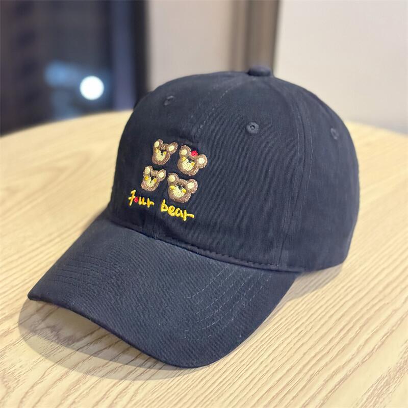 

Korean-style cute bear embroidered solid color baseball cap for women, spring and summer casual versatile soft-top duckbill cap that makes the face Adult54-60Adjustable чёрный