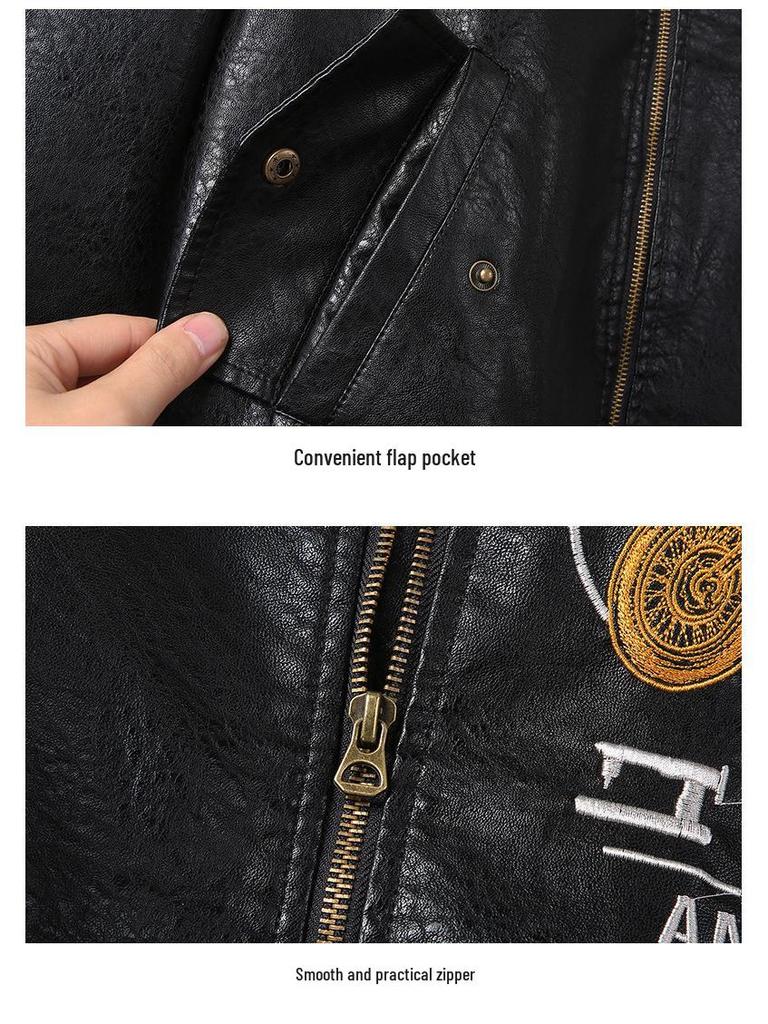 2019 Spring Autumn Slim Fit PU Leather Flight Jacket for Young Men