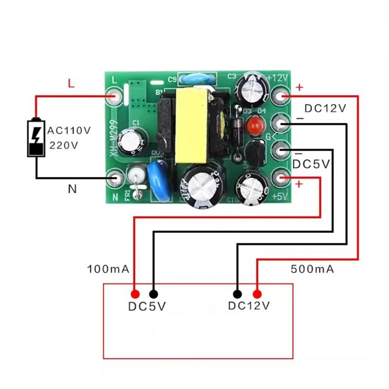 ACDC Converters Module with Two Outputs Transforming AC 110V 220V To DC5V and 12V for Use