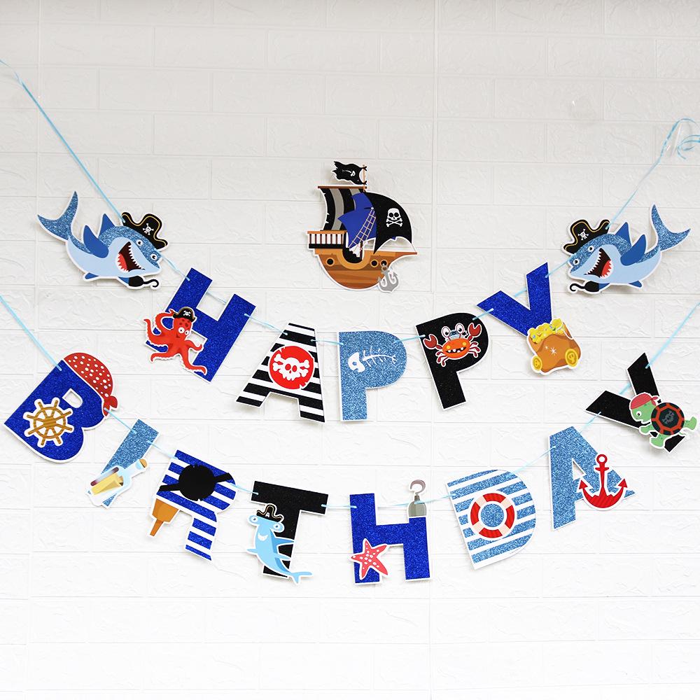 Pirate Ship Birthday Bunting: Octopus & Happy Birthday Banner for Caribbean Party
