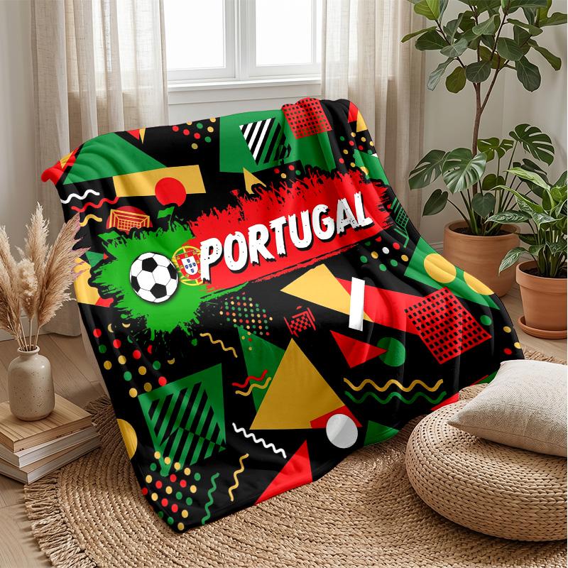 Portugal Football Printed Flannel Blanket Skin Friendly Warm Decorative Throw for Indoor Couch Bed Daily Use