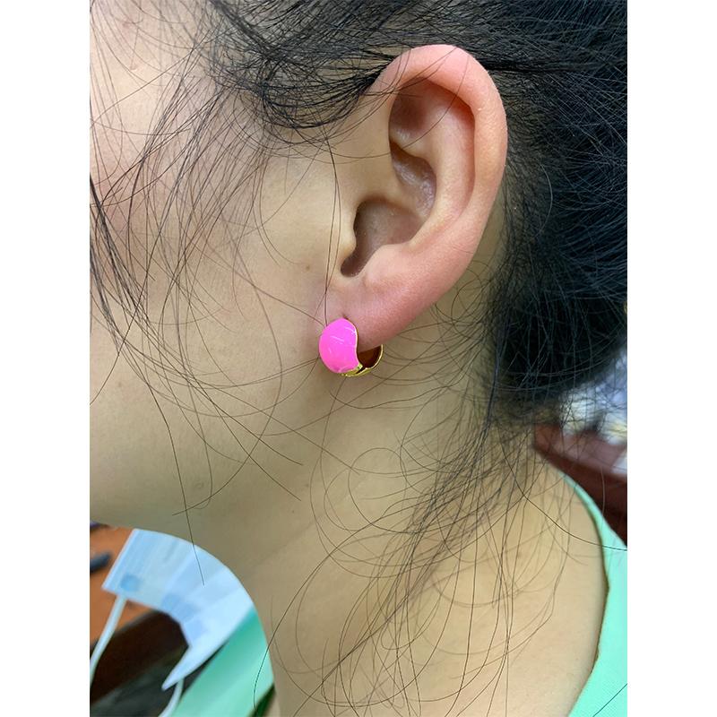Lovely Gold Round Small Hoop Earrings Enamel Oil Drop hoop Earrings Gold-plated Brass Jewelry :VE614