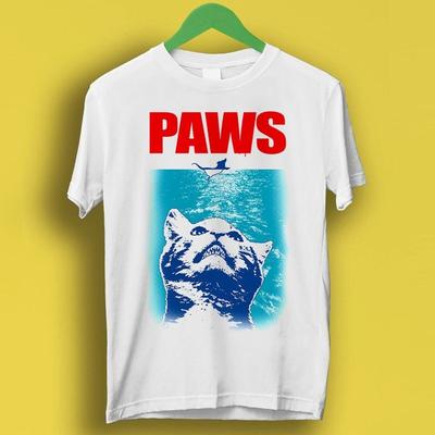 Paws Jaws Cat Design Meme Gift Tee Gamer Cult Movie Music Unisex T-Shirt