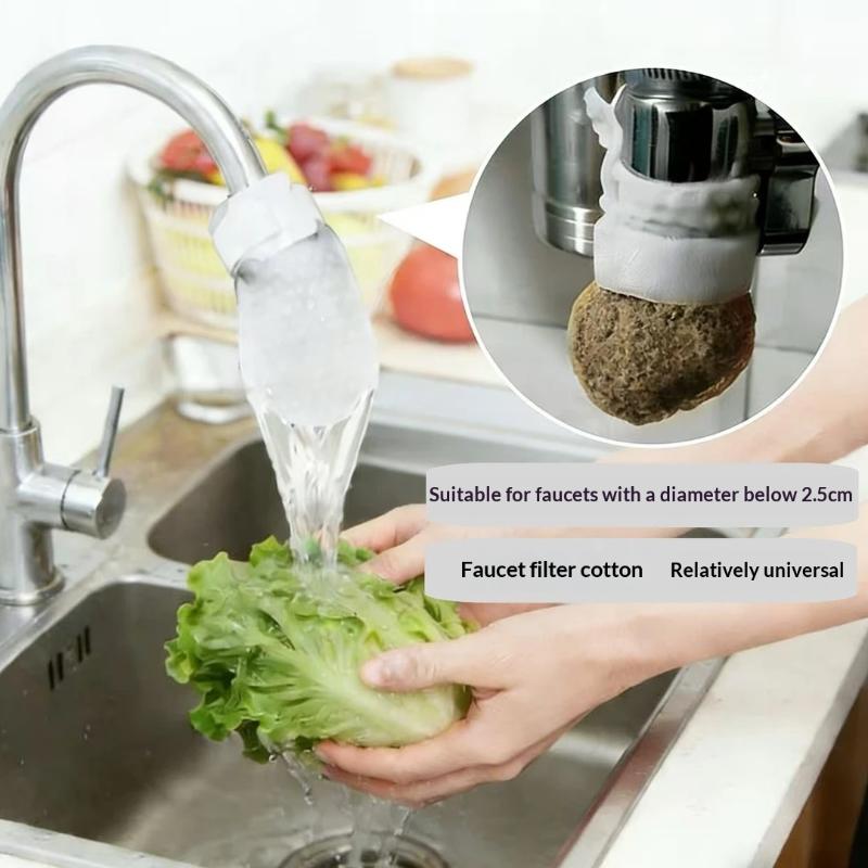 Water-Saving Universal Faucet Filter with Splash-Proof Cotton Bag and Secure Strap for Bathroom