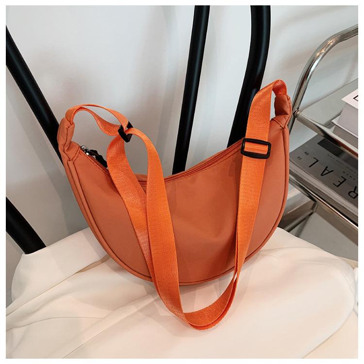 Women Solid Color Zipper Dumpling Bun Bag Leisure Canvas Inclined Shoulder Crossbody Bags Adjustable Band Strap