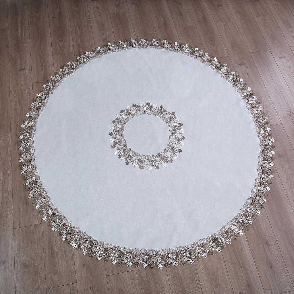 Neue Country-Leinen-Tischdecke, weiße Tischdecke im pastoralen Stil, runde Spitze-Tischdecke