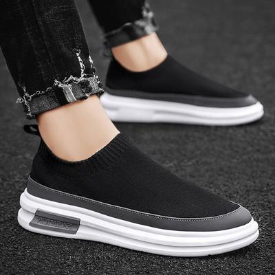 Men's Shoes New Spring and Summer Breathable Fly-woven Sports Shoes with Socks and One Pedal Casual Flat-soled Trendy Shoes