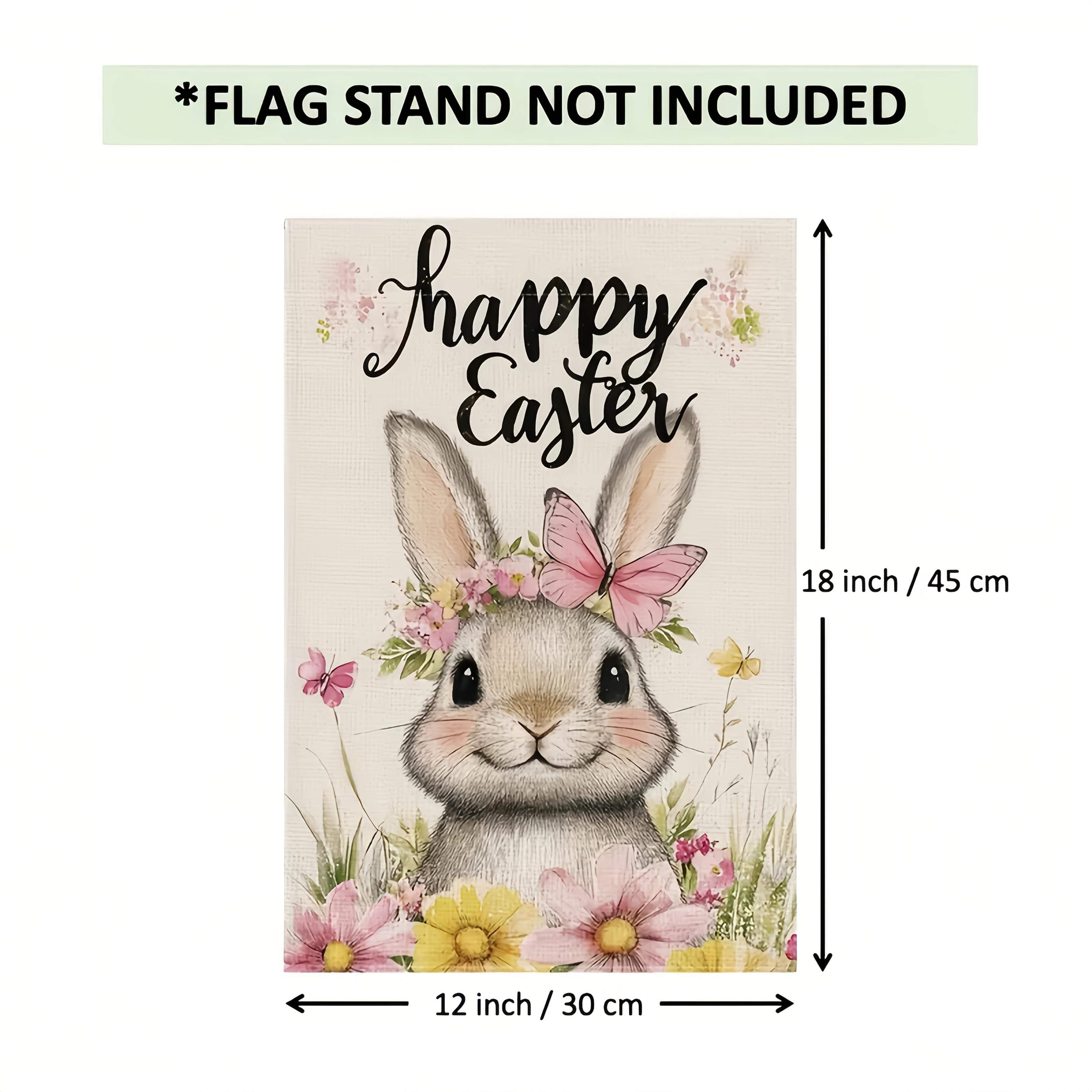 

A Single Easter Happy Bunny Garden Flag, For Both Outdoor And Indoor Decoration, Perfect for Yards And Homes, Without a Stand.