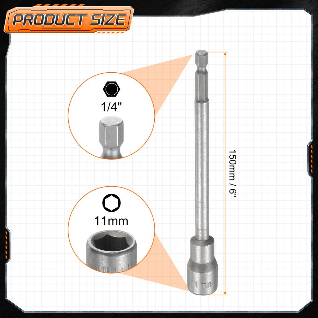 3/5pcs Nut Driver Drill Bit 5.5mm-18mm Metric Impact Socket 1/4" Hex Shank 6" Extra Long Magnetic 6-Point Sockets Bolt Setter